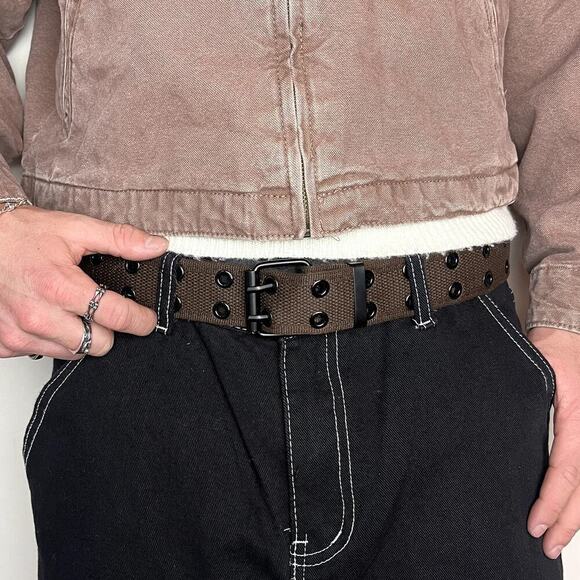 2000s round studded fur tactical brown grunge belt - Picture 4 of 7